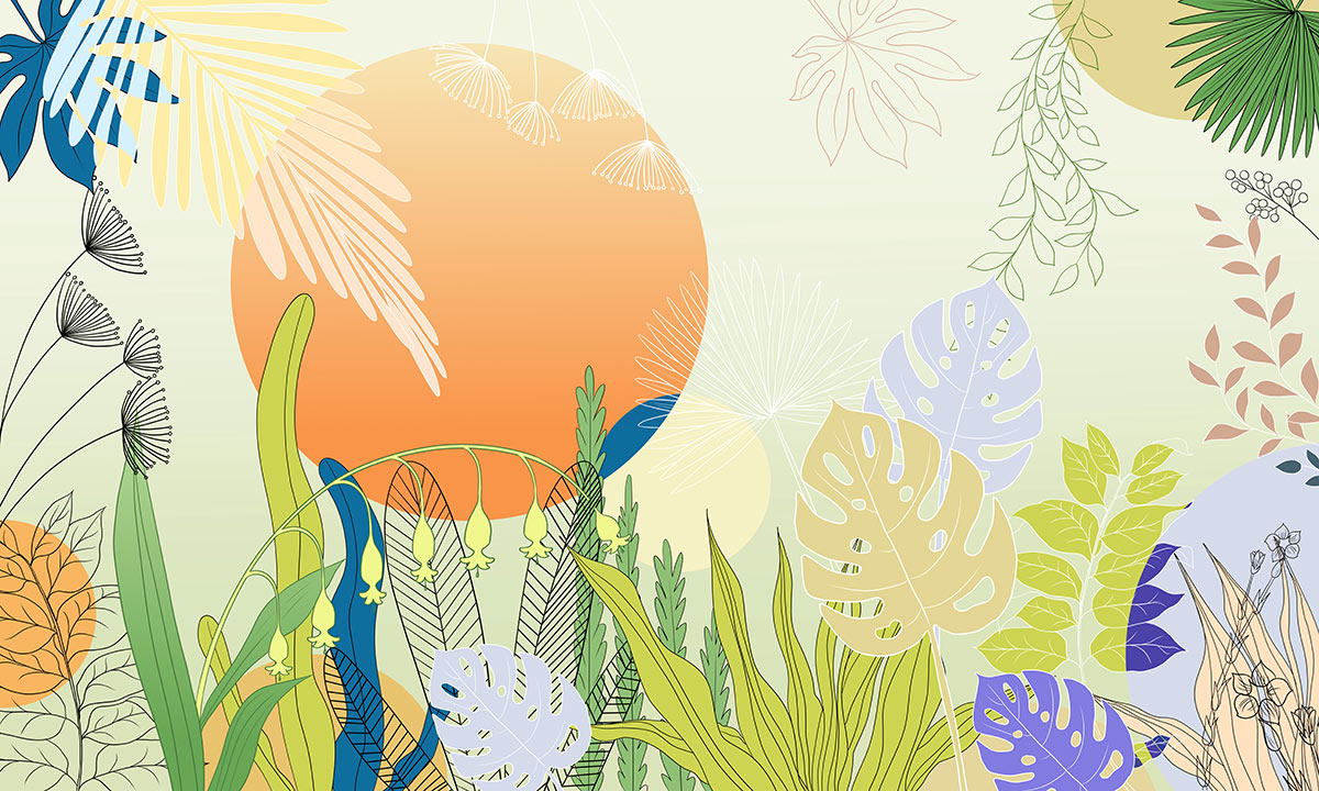 Tropical Sunset Botanical Mural Wallpaper