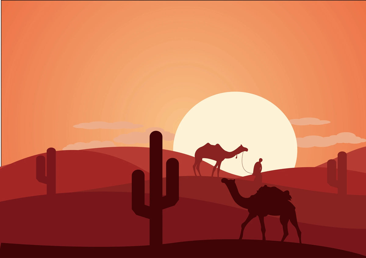 Desert Sunset Camel Silhouette Mural Wallpaper