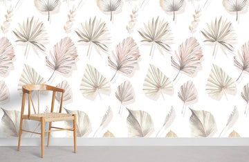 Neutral Botanical Leaf Pattern Wall Mural