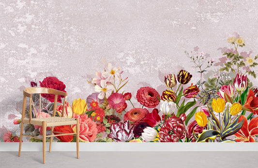 Garden wall murals for the house feature a variety of beautiful flowers in the corner.