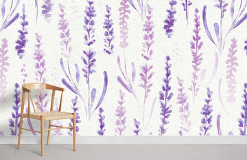 Purple Lavender Watercolor Floral Mural Wallpaper