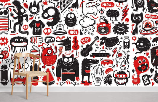 red and black aliens graffiti wallpaper mural