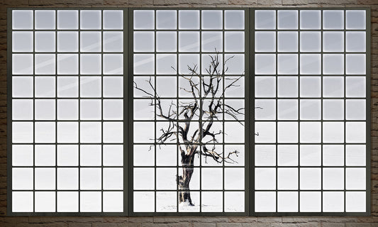 Snow Window Wallpaper Mural for Use as Home Decoration