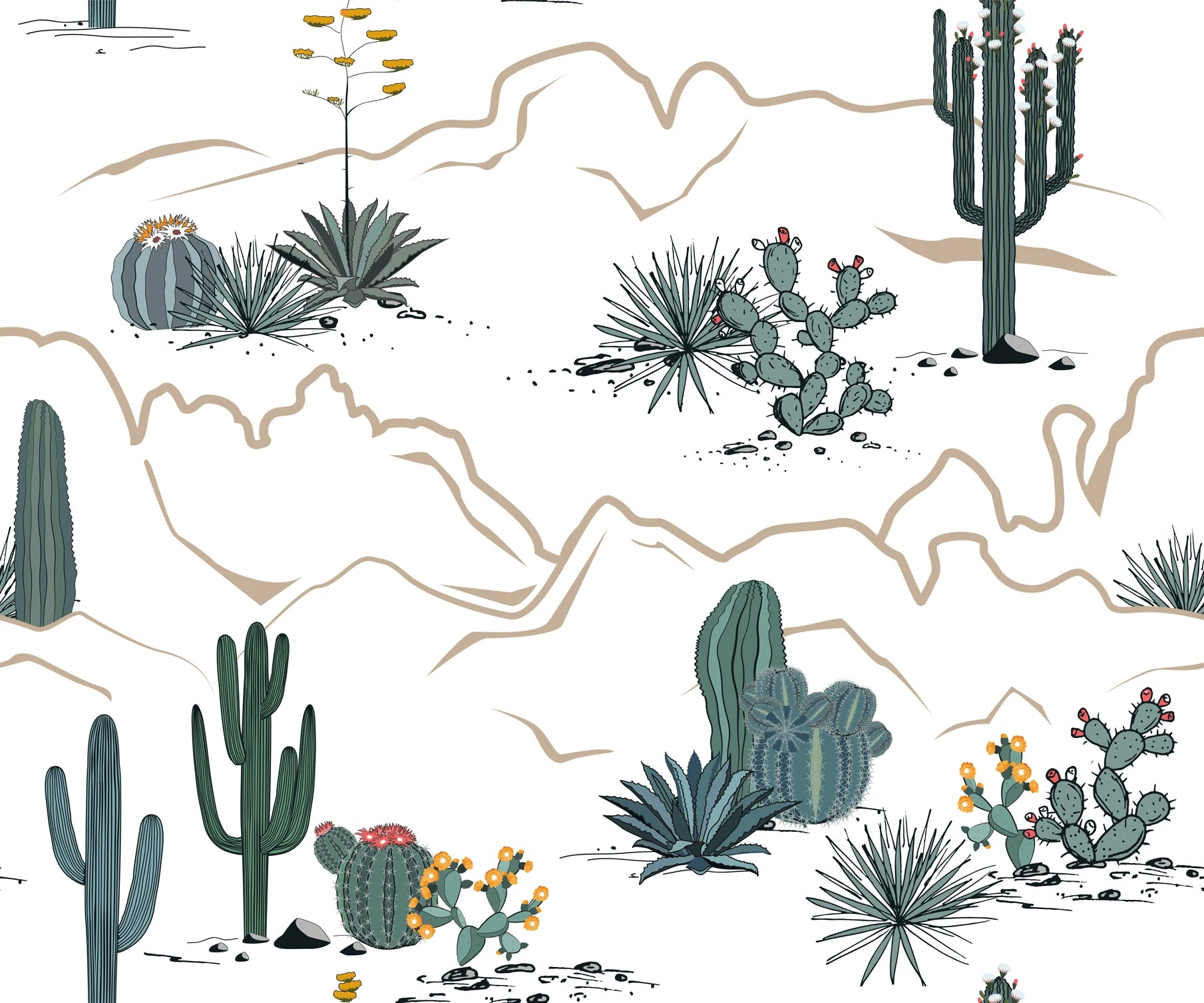 Cactus Mountain Wallpaper Mural, Suitable for Use as Home Decoration