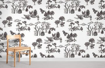 Rustic Black and White Forest Mural Wallpaper