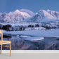 quiet lake, snowy land and mountain wallpaper mural for room