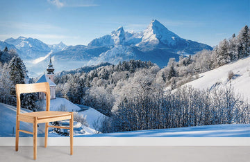 Serene Mountain Winter Landscape Mural Wallpaper