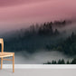 misty forest with pink cloud wallpaper for home