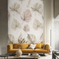 Wall murals for the living room painted in pastel colors with watercolour foliage