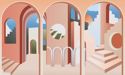 Building Wallpaper Mural with 3D Effect for Use as Home Decoration