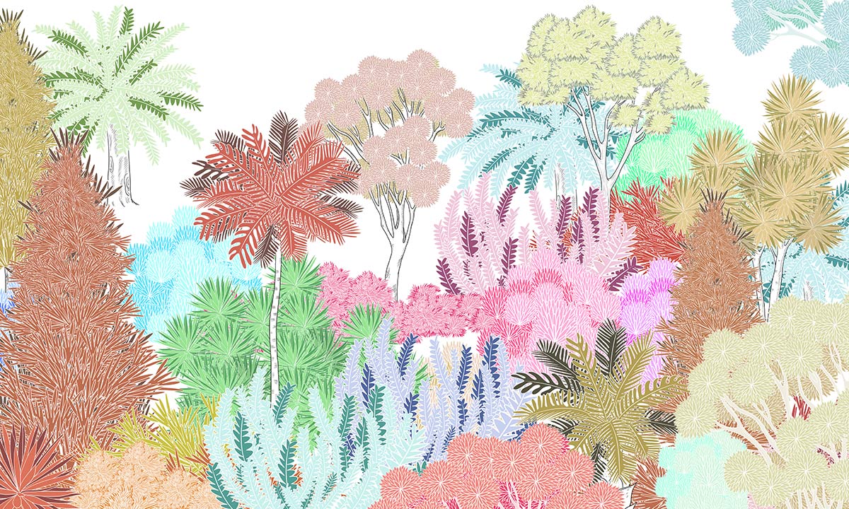 Colorful Tropical Botanical Mural Wallpaper