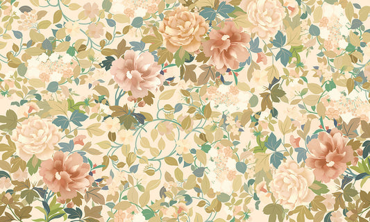 Wallpaper mural with flowers for use in interior design.