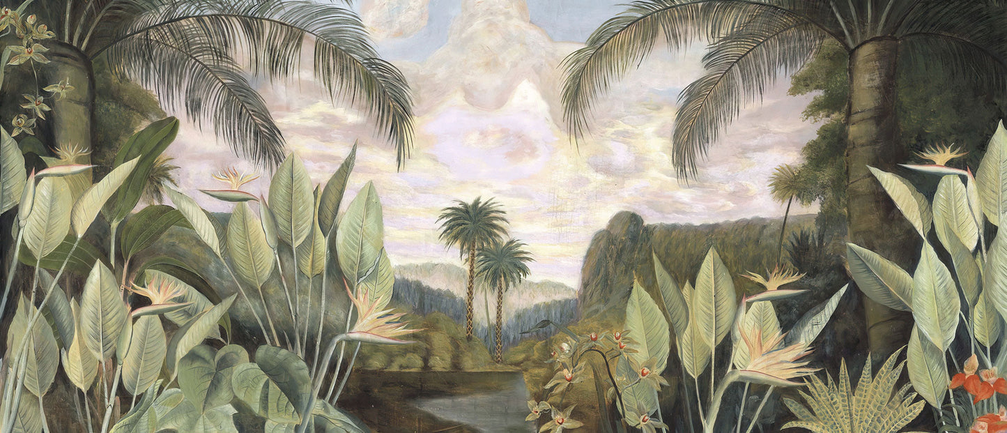 Home Decoration Featuring a Mural Wallpaper of a Tropical Forest