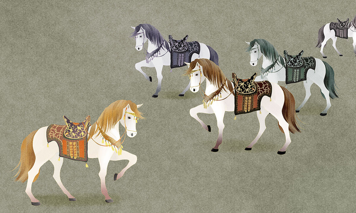 Vintage Equestrian Horse Pattern Mural Wallpaper