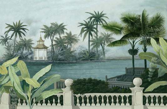 Wallpaper Mural of a Tropical River for Use in Home Decoration