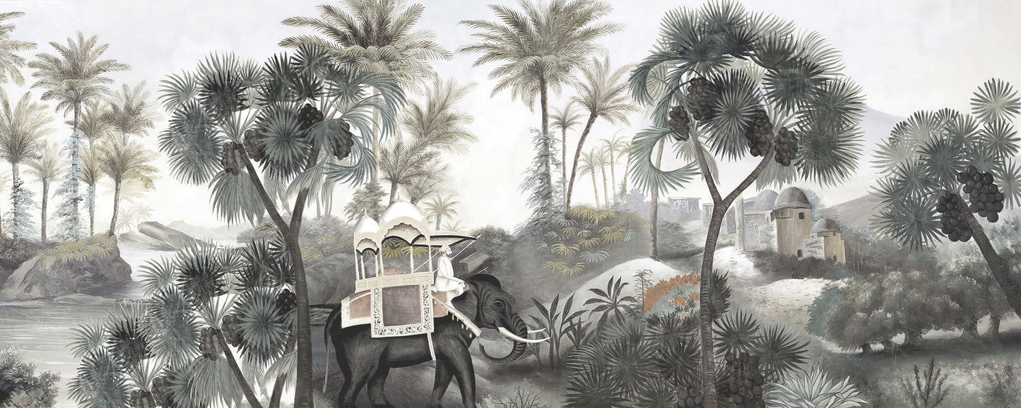elephant in the jungle scene wallpaper mural for use in home decoration
