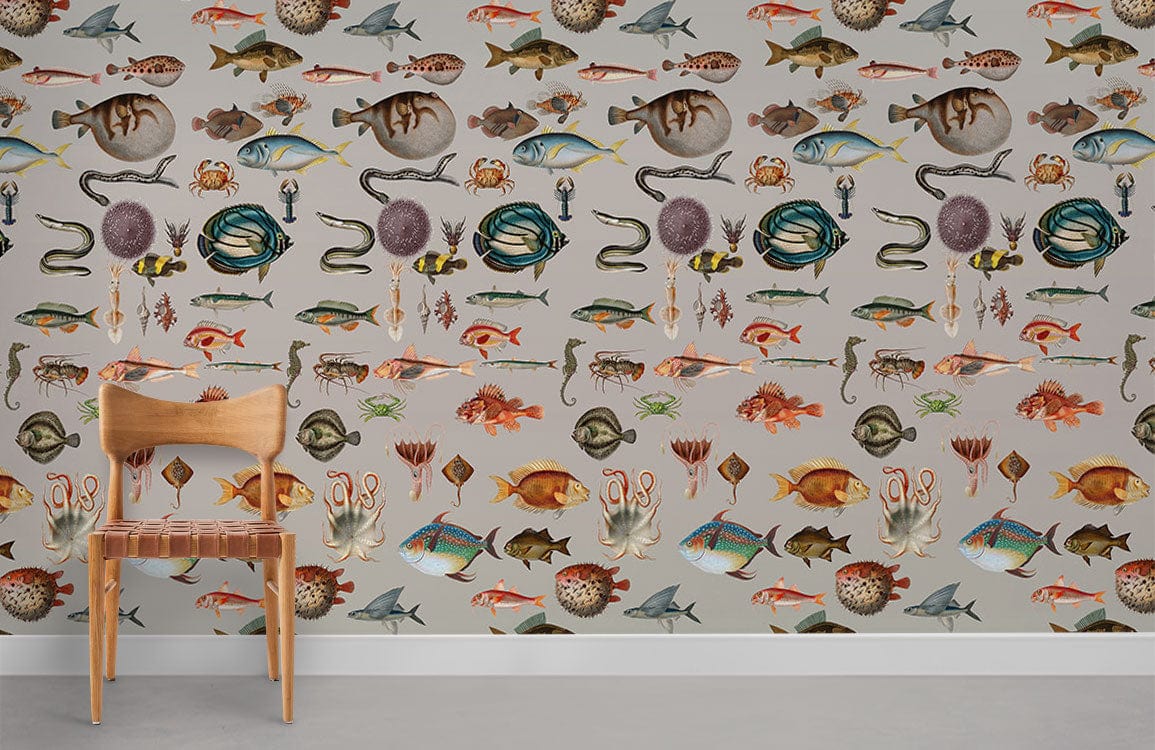 colourful ocean fishes pattern wall mural for room