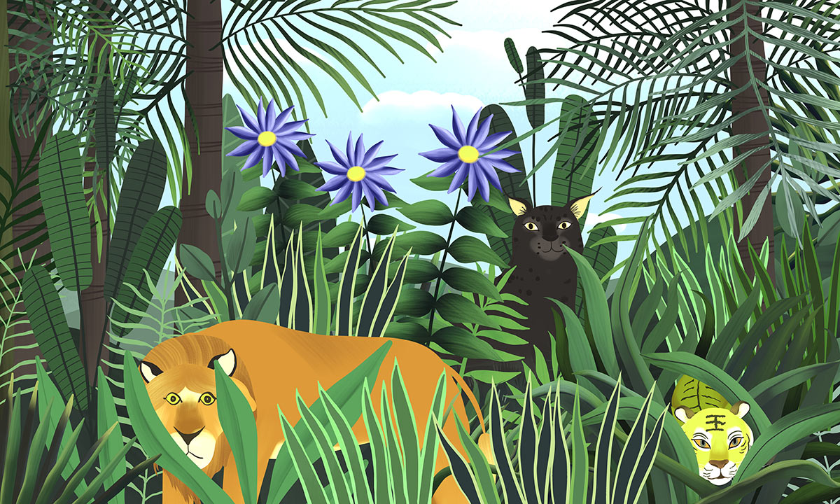Tropical Jungle Animal Print Mural Wallpaper