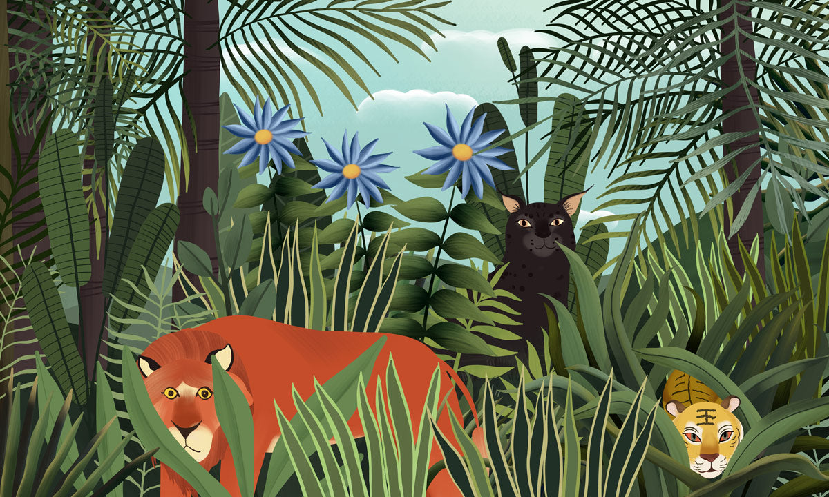 Tropical Jungle Animals Mural Wallpaper