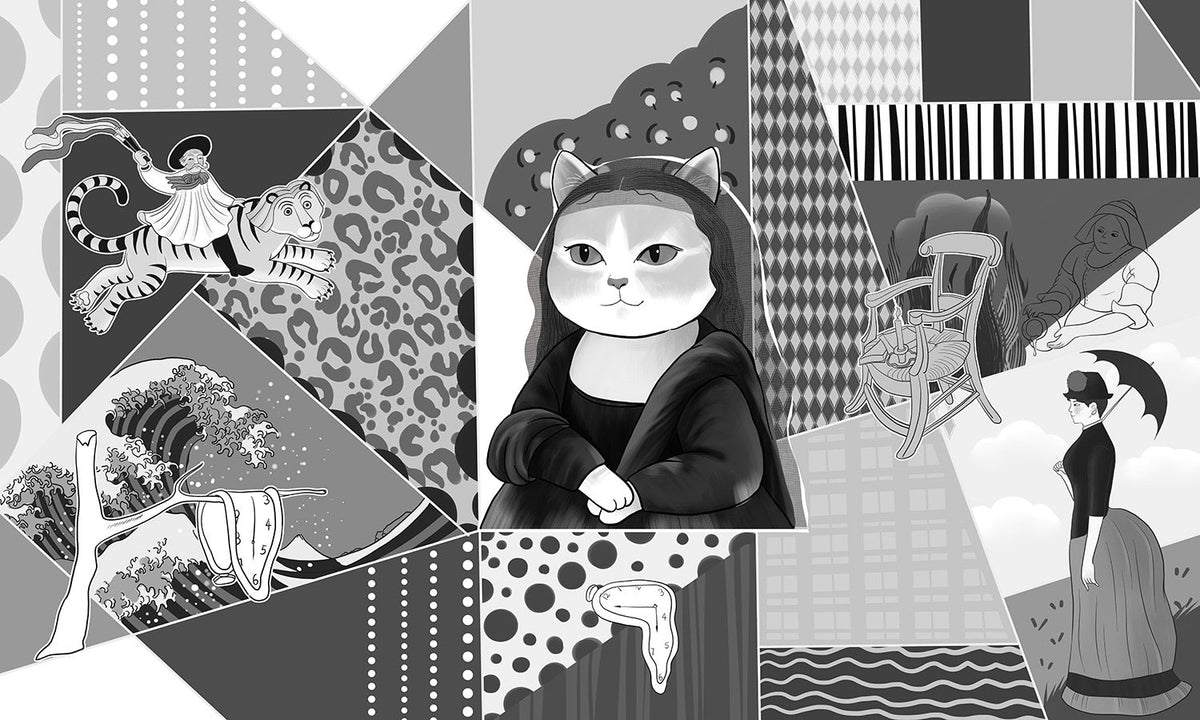 Eclectic Cat Montage Black White Mural Wallpaper