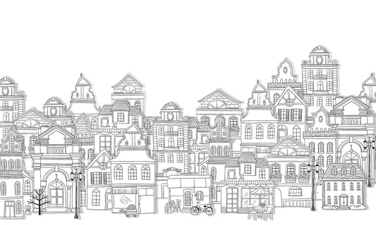 Buildings Line Drawing Wallpaper Mural for Interior Design of Your Home