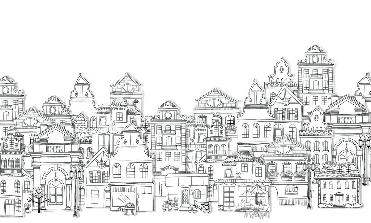 Monochrome Cityscape Line Art Mural Wallpaper