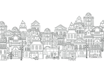 Buildings Line Drawing Wallpaper Mural for Interior Design of Your Home