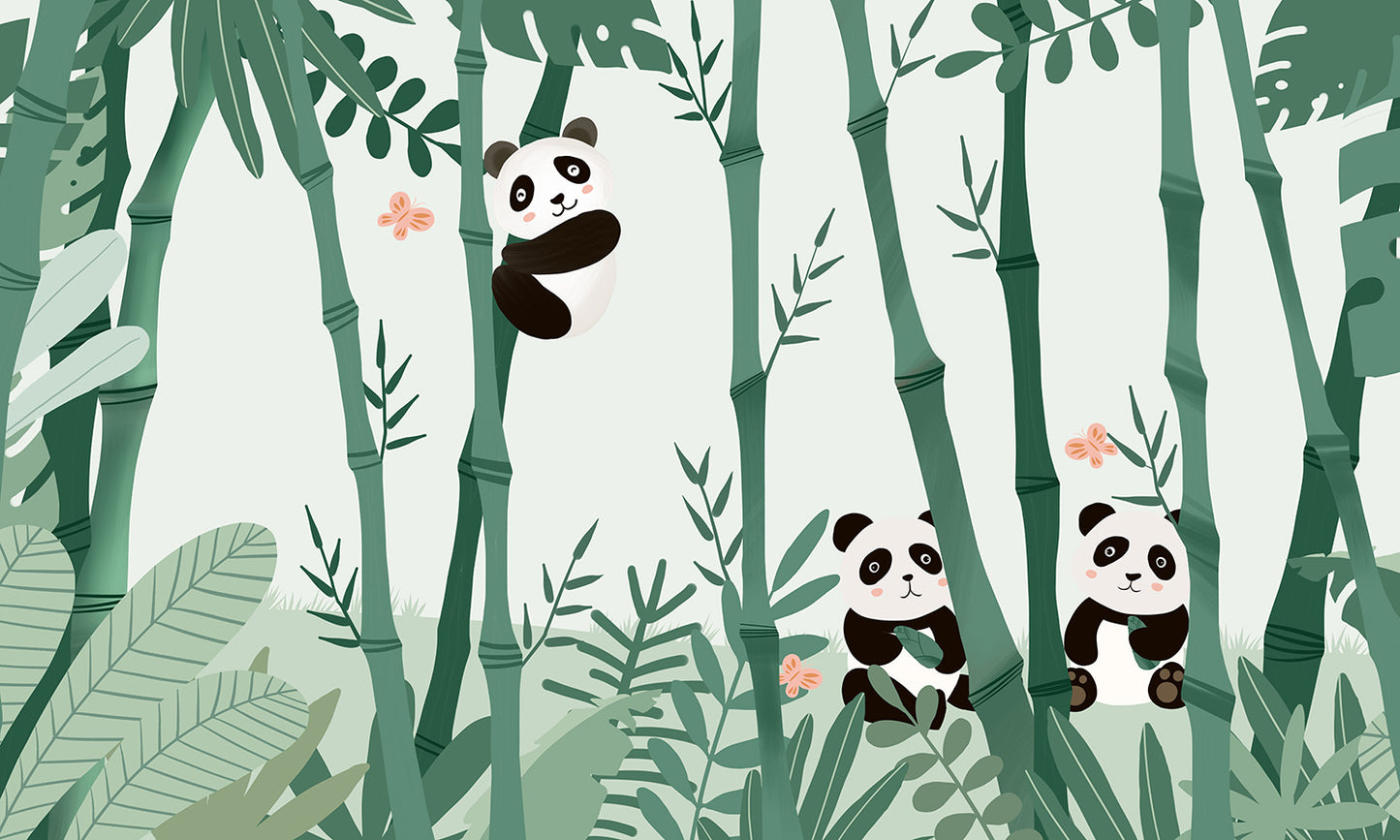 Animal Wallpaper Mural with a Panda and Bamboo for a Nursery Room