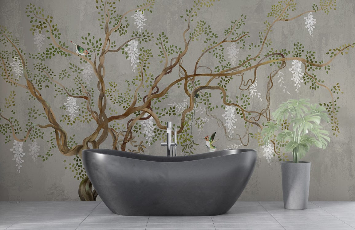 Whimsical Tree Branches Nature Mural Wallpaper