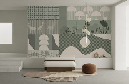Eclectic Abstract Geometric Mural Wallpaper in living room