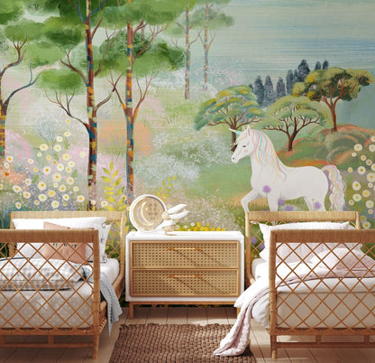 Enchanted Forest Unicorn Wall Mural in bedroom