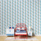 wallpaper with patterns of blue beacons for a boy's room