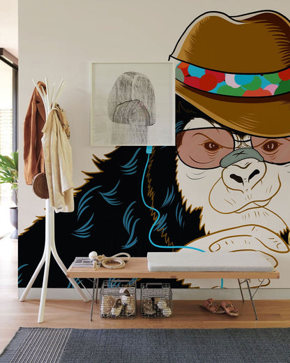 Funky Monkey Musical Illustration Mural Wallpaper in entryway