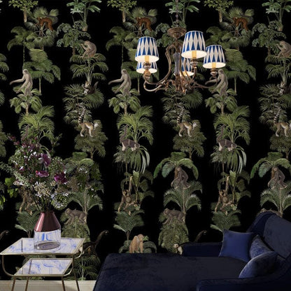 Tropical Jungle Animal Print Wallpaper Mural in living room