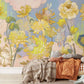 Sunny Watercolor Floral Mural Wallpaper in bedroom