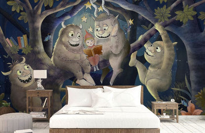 Enchanted Forest Storytime Mural Wallpaper in bedroom