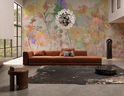Elegant Watercolor Floral Bloom Mural Wallpaper in living room