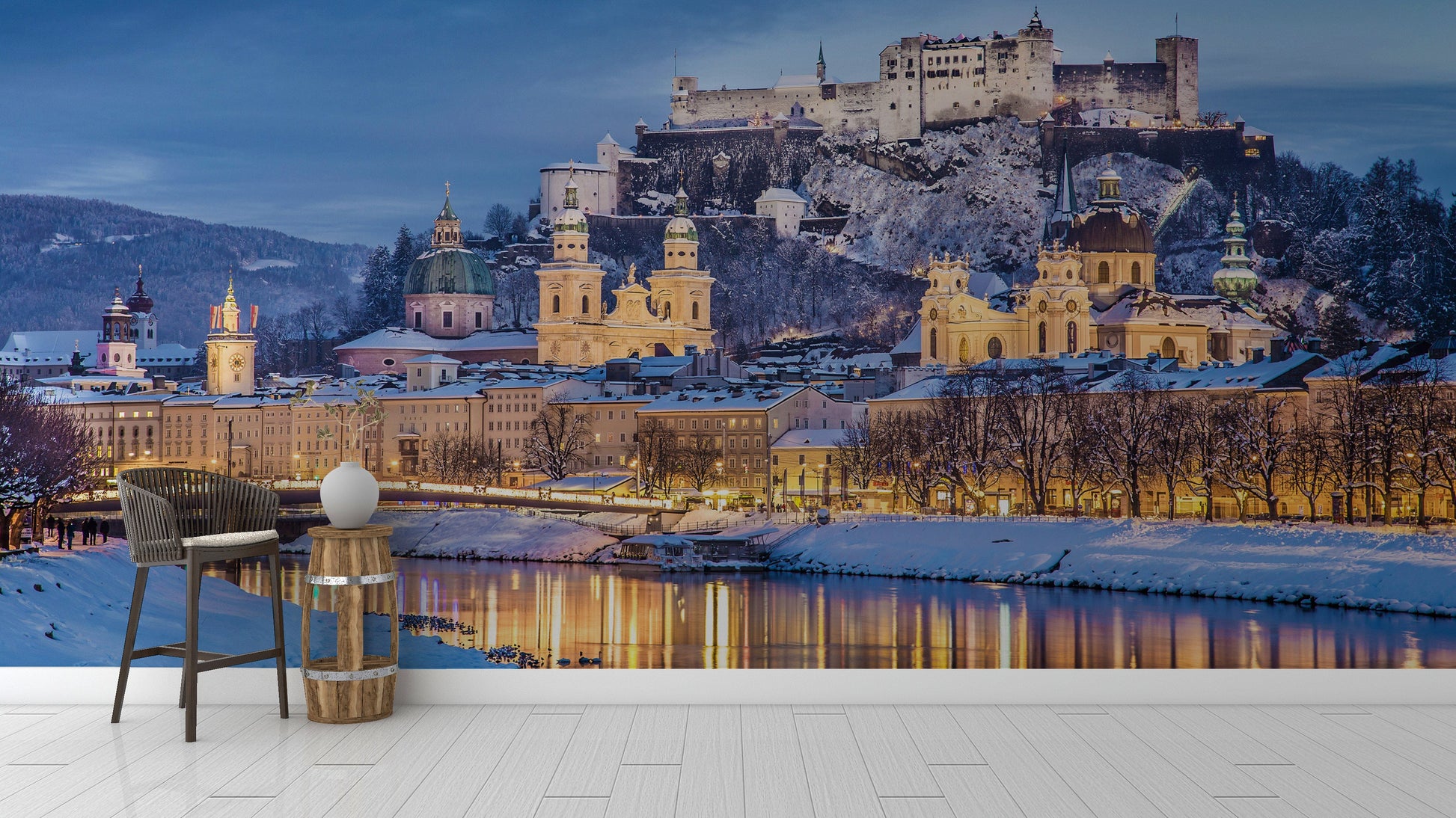 Salzburge scenery in winter custom wallpaper for home
