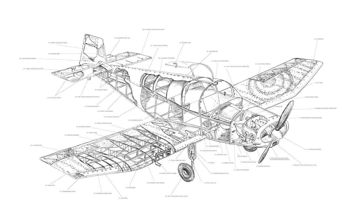 Vintage Airplane Blueprint Mural Wallpaper