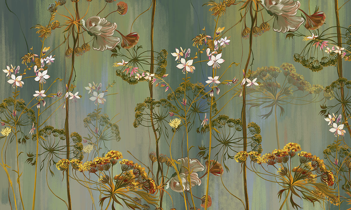 Plain Vintage Wallpaper with Flowers and Vines to Cover a Wall