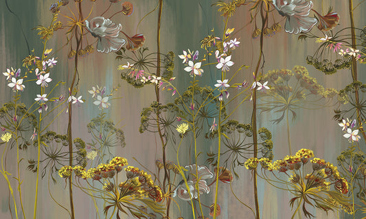 Wallpaper with Plain Background and Vintage Flowers
