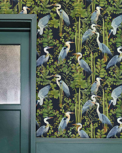Tropical Heron Botanical Mural Wallpaper