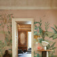 hallway wall murals with tiger and cranes strolling through pink forest