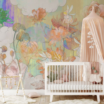 Elegant Watercolor Floral Bloom Mural Wallpaper in nursery