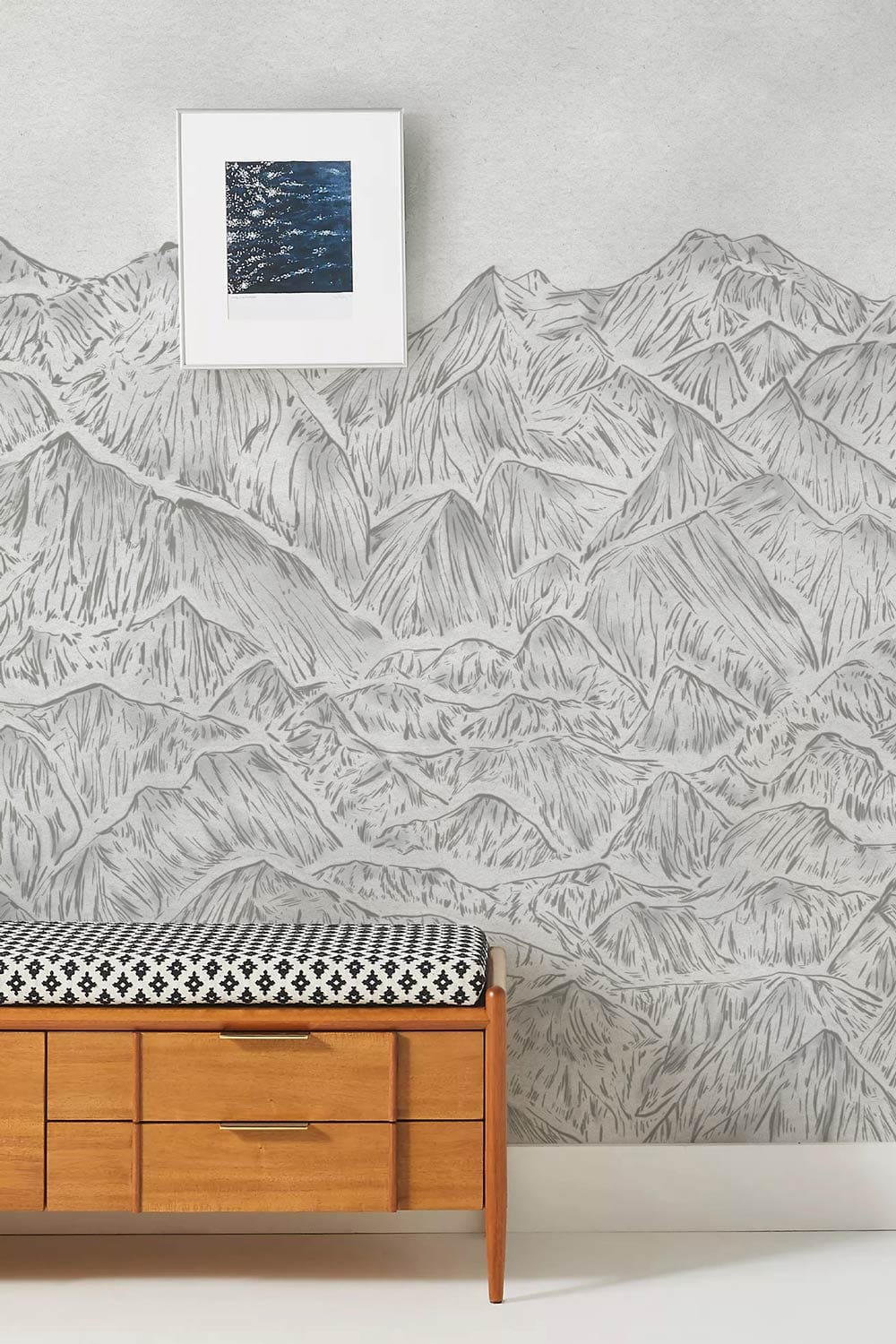 design of mountains peaks sketched on a wall painting for the corridor