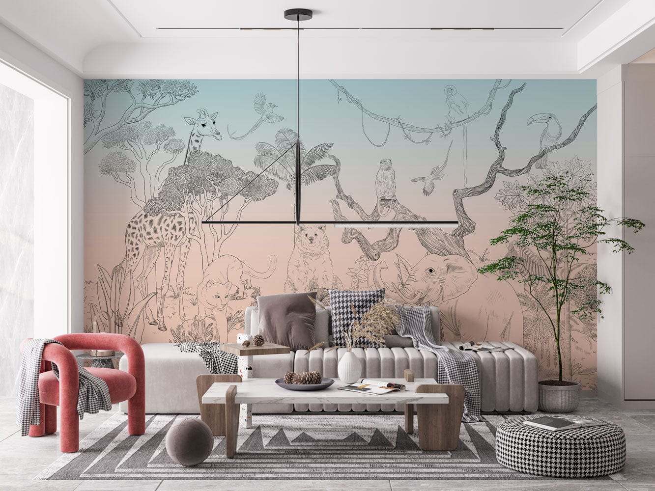 Safari Adventure Animal Sketch Mural Wallpaper