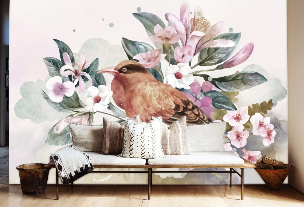 wonderful bird and flower wall painting for the living room