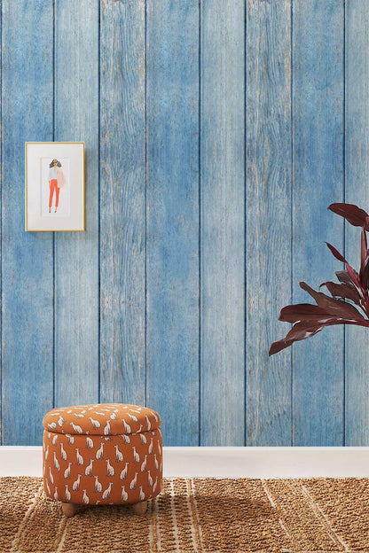 Hallway wall murals in fading blue wood effect custom-made