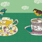 Wallpaper mural with Teapots and Birds for Home Decoration