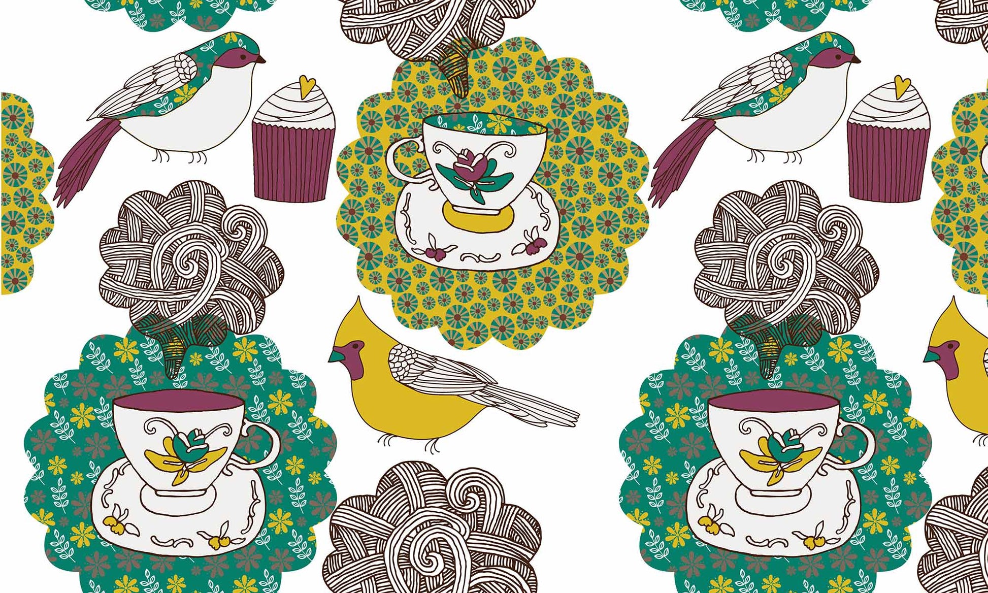 Birdie Teapot is a colourful wallpaper artwork for home decoration.